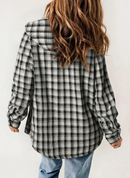 Women's Flannel Plaid Fleece Hooded Shacket (Buy 2 Free Shipping)