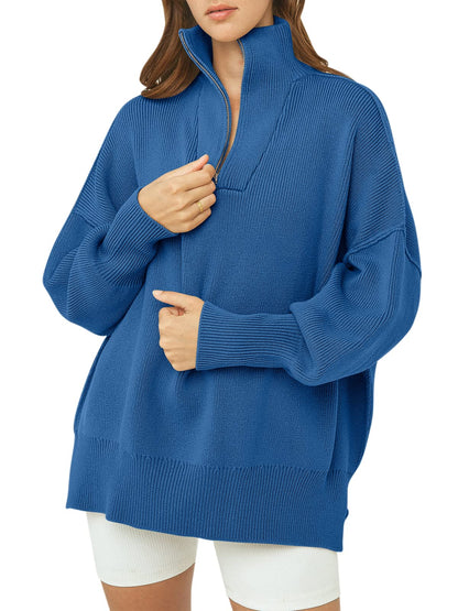 Women's Oversized Quarter Zip Sweater Pullover (Buy 2 Free Shipping)