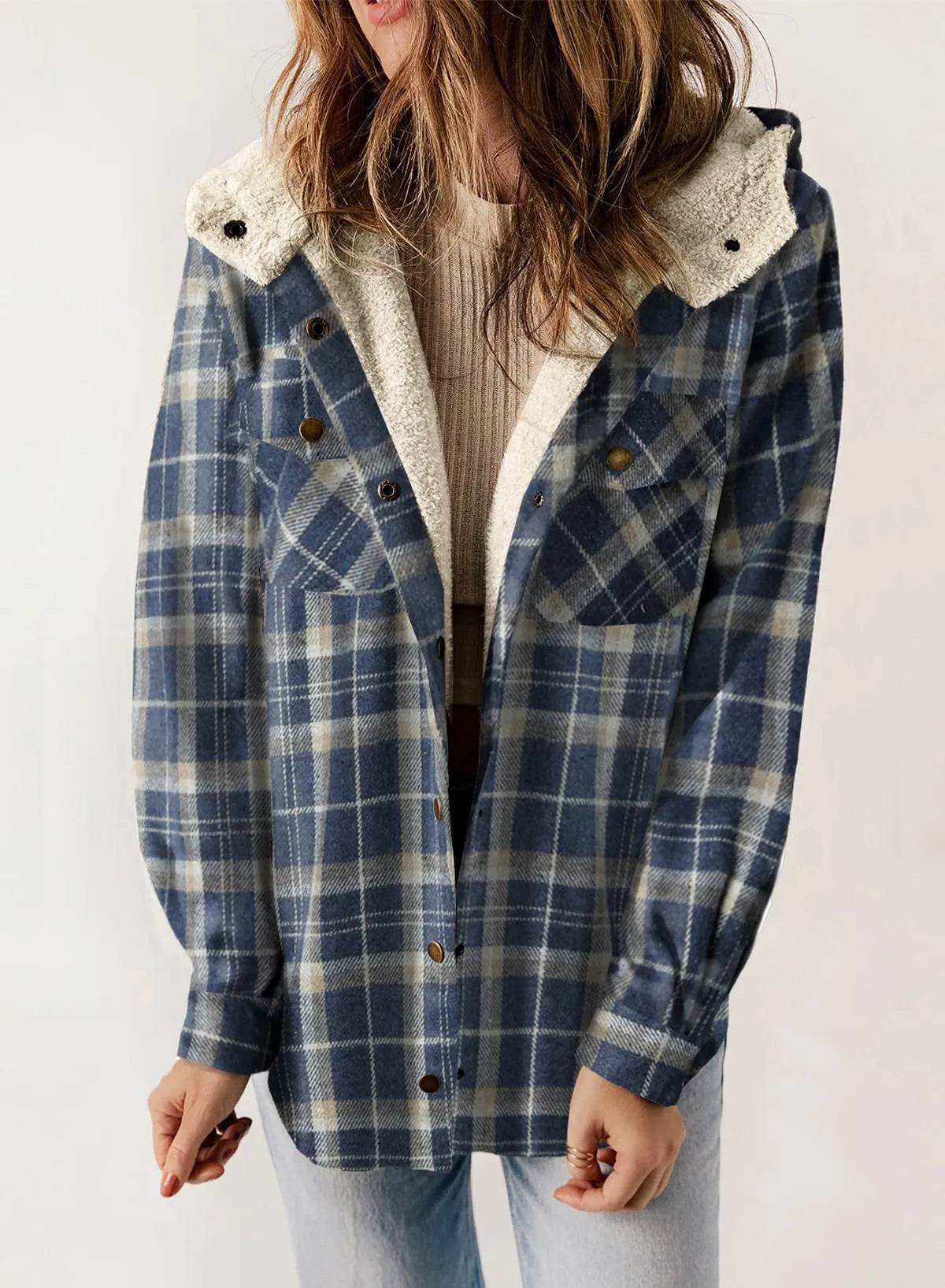 Women's Flannel Plaid Fleece Hooded Shacket (Buy 2 Free Shipping)