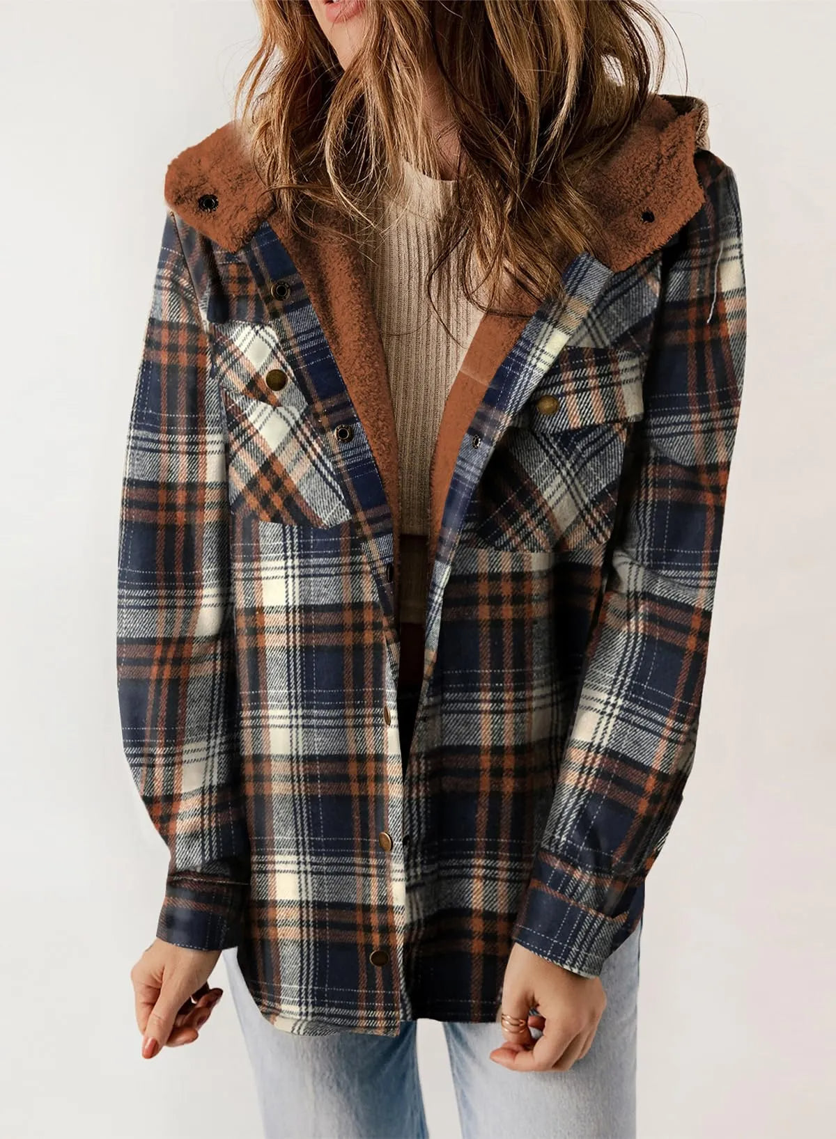 Women's Flannel Plaid Fleece Hooded Shacket (Buy 2 Free Shipping)