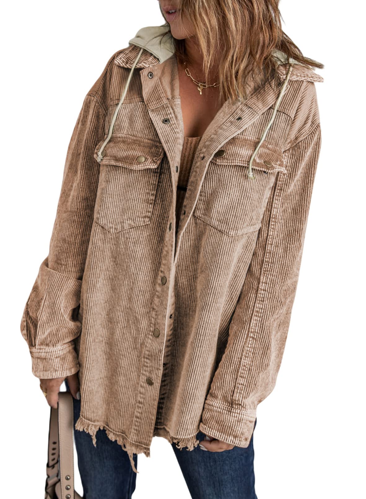 Women's Color Block Corduroy Hooded Jacket (Buy 2 Free Shipping)