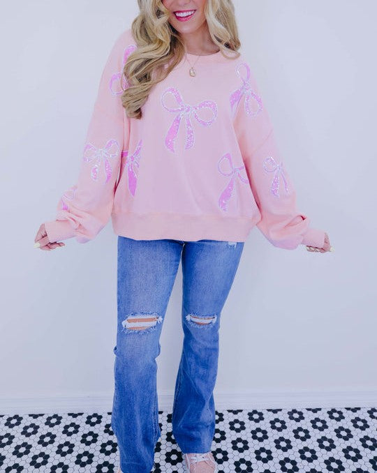 Women's Bows Sequin Oversized Sweatshirt (Buy 2 Free Shipping)