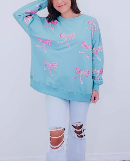 Women's Candy Cane Bow Sequin Sweatshirt (Buy 2 Free Shipping)