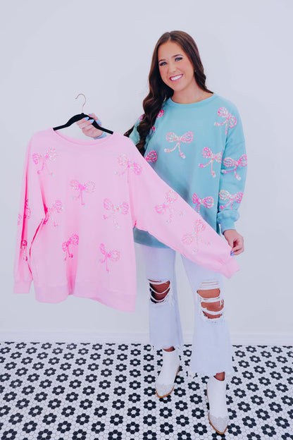 Women's Candy Cane Bow Sequin Sweatshirt (Buy 2 Free Shipping)