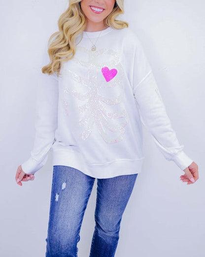 Women's Heart Skeleton Sequin Embellished Sweatshirt (Buy 2 Free Shipping)