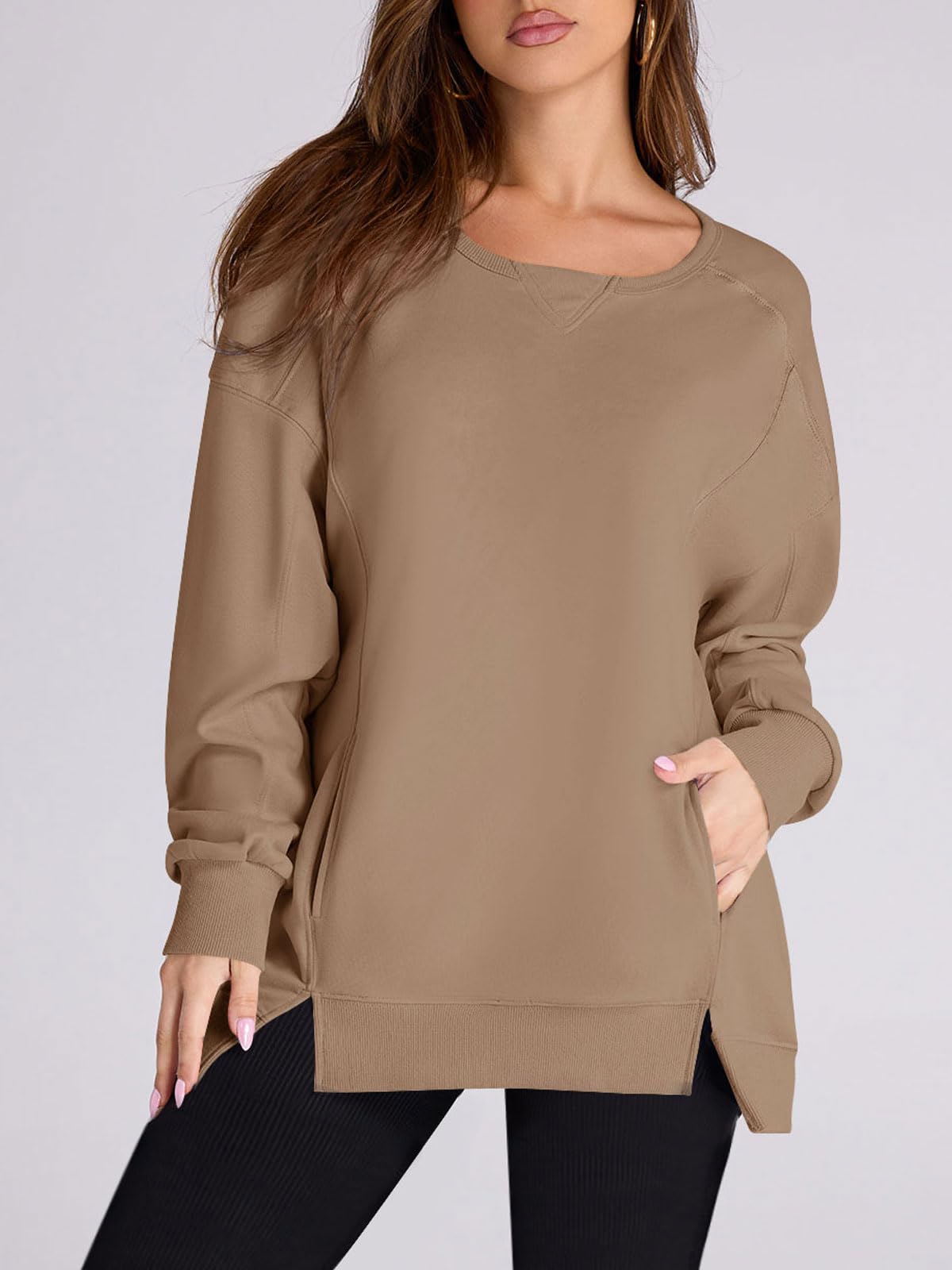 Women's High Low Side Slit Pullover Sweatshirt With Pockets (Buy 2 Free Shipping)