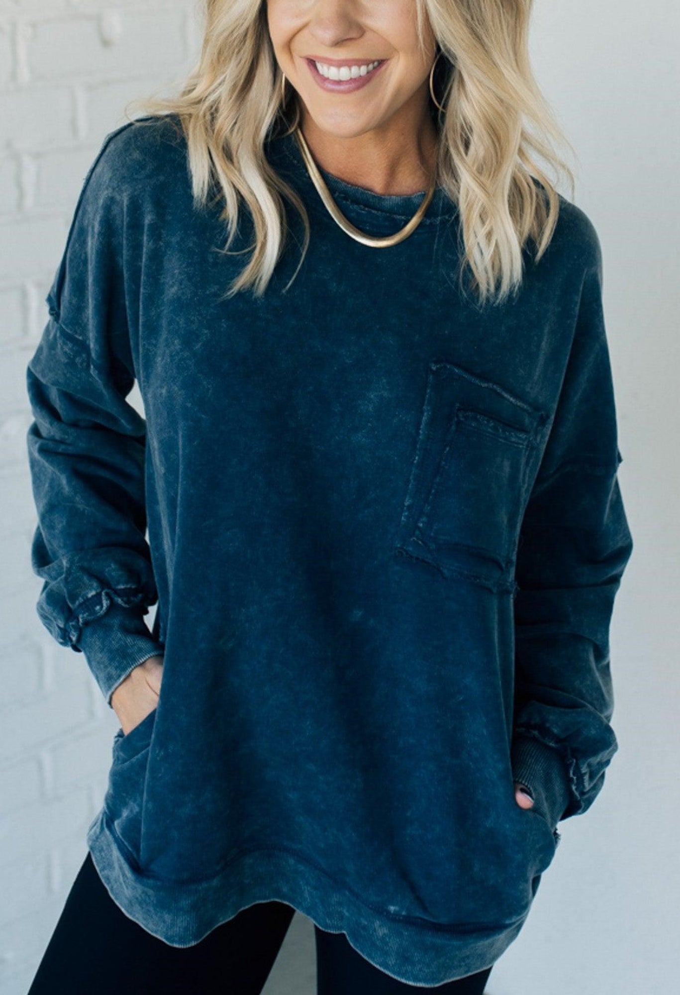 Women's French Terry Acid Wash Pullover (Buy 2 Free Shipping)