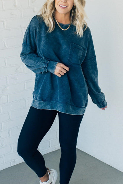 Women's French Terry Acid Wash Pullover (Buy 2 Free Shipping)