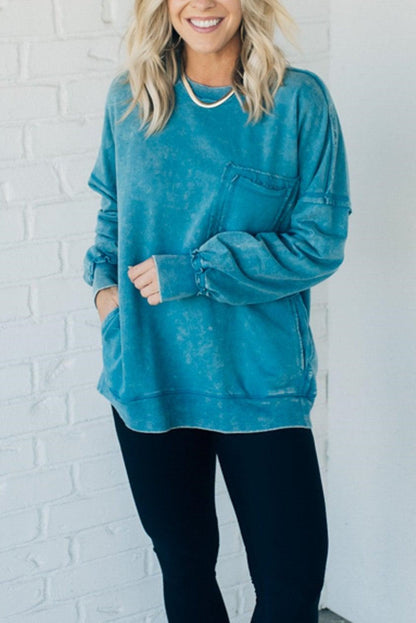 Women's French Terry Acid Wash Pullover (Buy 2 Free Shipping)