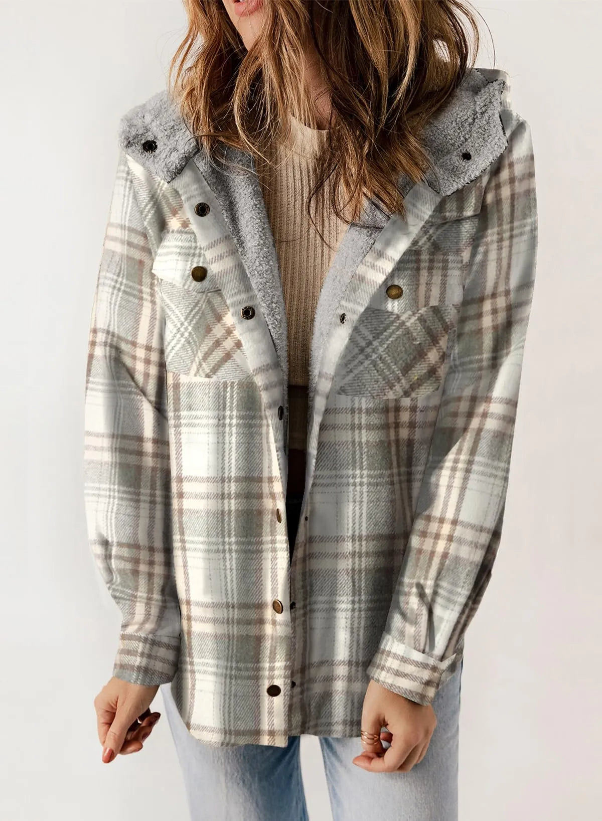 Women's Flannel Plaid Fleece Hooded Shacket (Buy 2 Free Shipping)