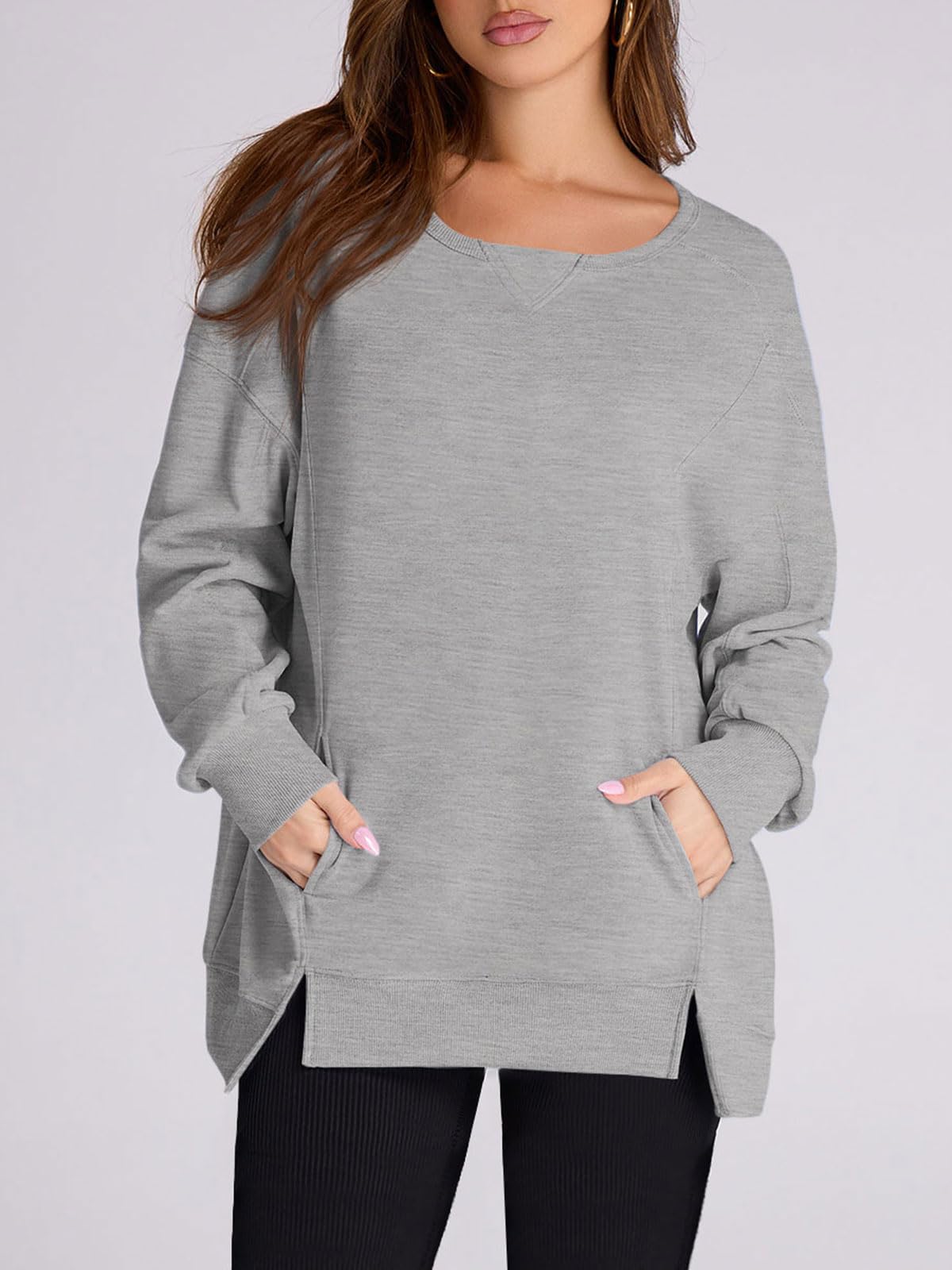 Women's High Low Side Slit Pullover Sweatshirt With Pockets (Buy 2 Free Shipping)