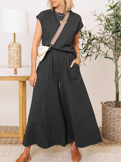 Clean Lines Top & Wide Leg Pants Set (Buy 2 Free Shipping)