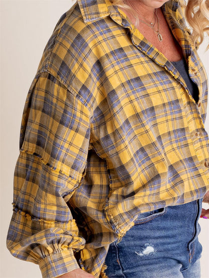 Women's Mineral Washed Button Down Plaid Shirt (Buy 2 Free Shipping)