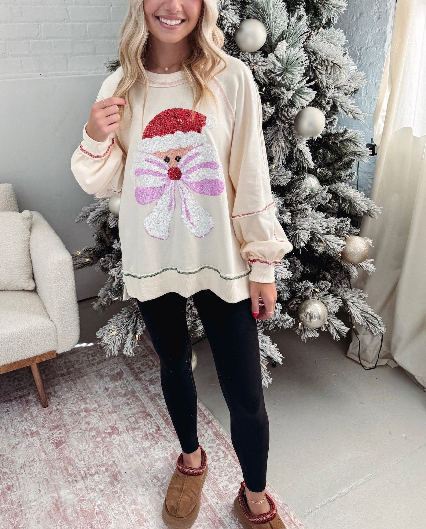 Women's Santa Bow Sequin Pullover (Buy 2 Free Shipping)