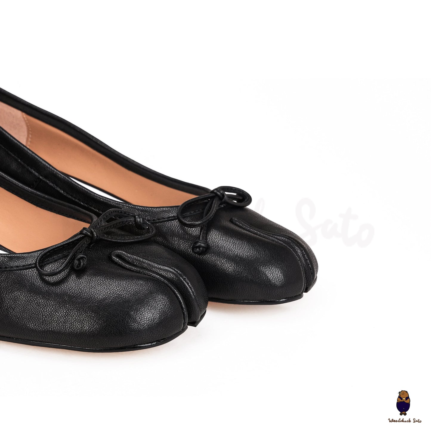 Women's Black Tabi Split-Toe Sheep Leather Mary Jane Shoes