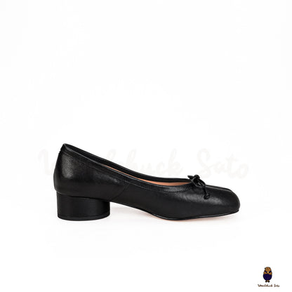 Women's Black Tabi Split-Toe Sheep Leather Mary Jane Shoes