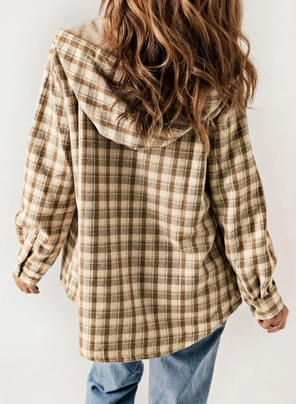 Women's Flannel Plaid Fleece Hooded Shacket (Buy 2 Free Shipping)