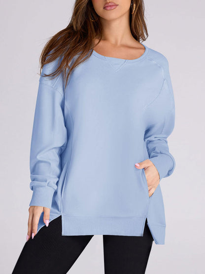 Women's High Low Side Slit Pullover Sweatshirt With Pockets (Buy 2 Free Shipping)