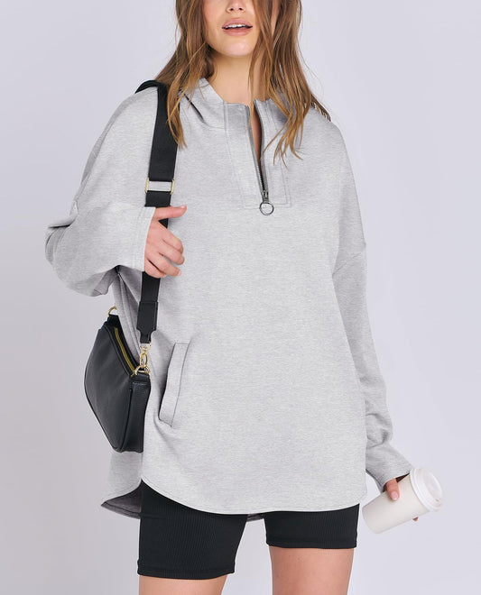 Women's Quarter Zip Oversized Tunic Hoodie (Buy 2 Free Shipping)