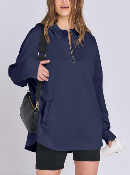 Women's Quarter Zip Oversized Tunic Hoodie (Buy 2 Free Shipping)