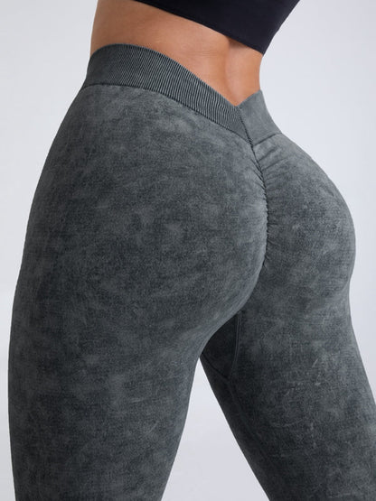 Female Denim Deep V Back Scrunch Bum Leggings