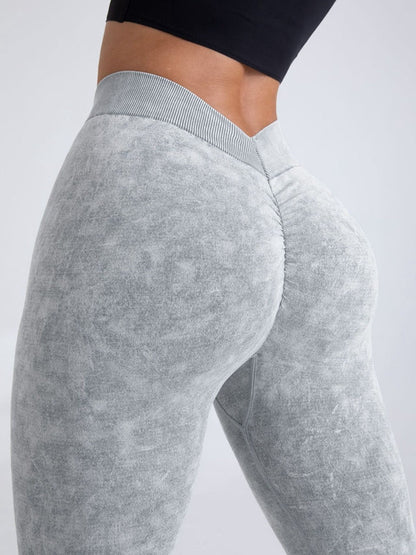 Female Denim Deep V Back Scrunch Bum Leggings