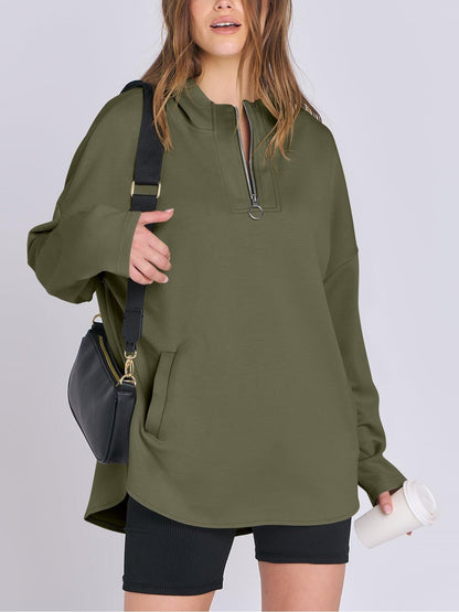 Women's Quarter Zip Oversized Tunic Hoodie (Buy 2 Free Shipping)