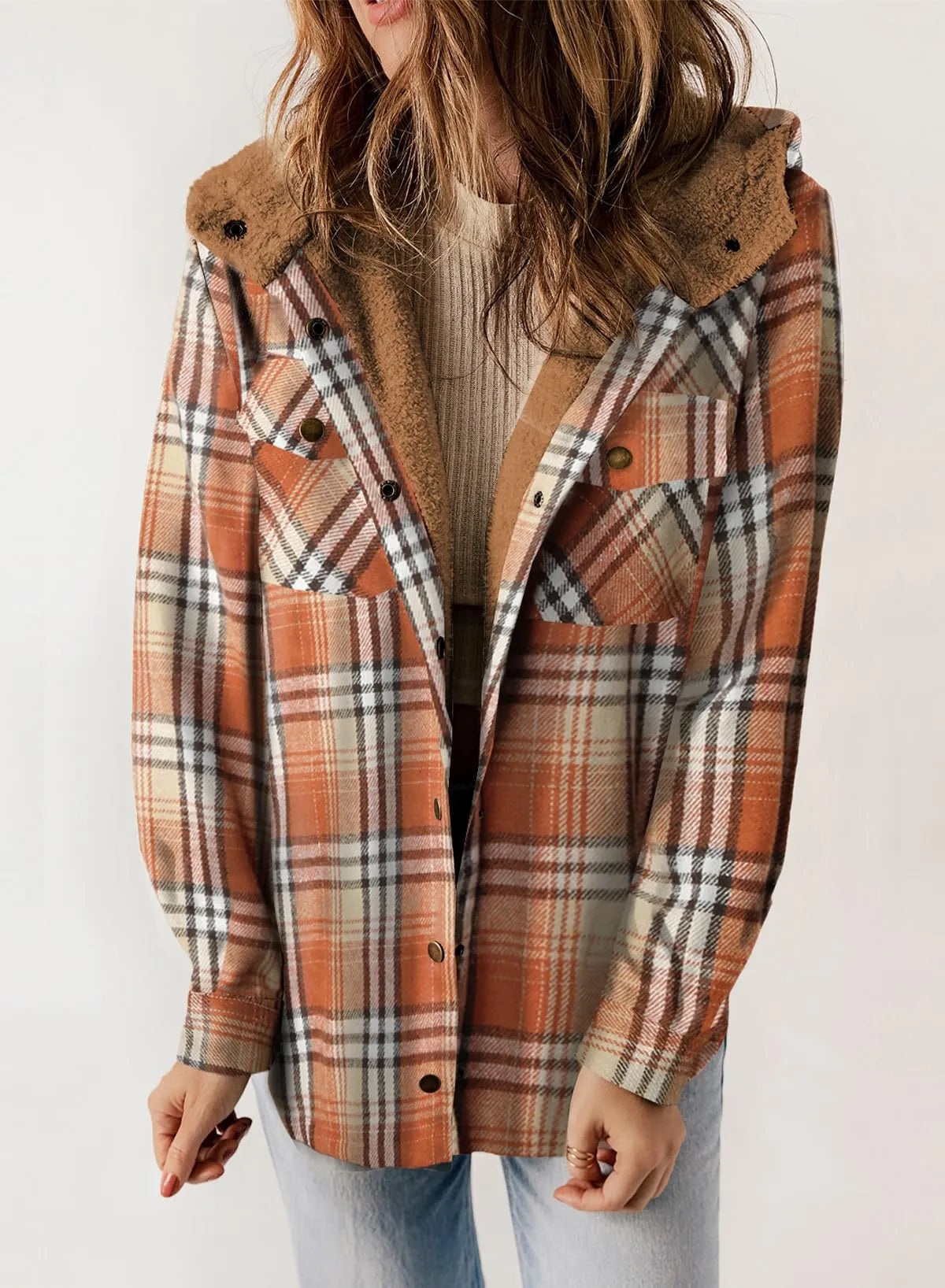 Women's Flannel Plaid Fleece Hooded Shacket (Buy 2 Free Shipping)