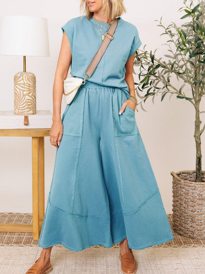 Clean Lines Top & Wide Leg Pants Set (Buy 2 Free Shipping)