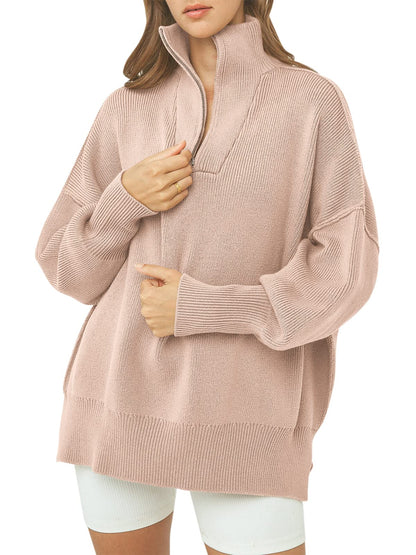 Women's Oversized Quarter Zip Sweater Pullover (Buy 2 Free Shipping)