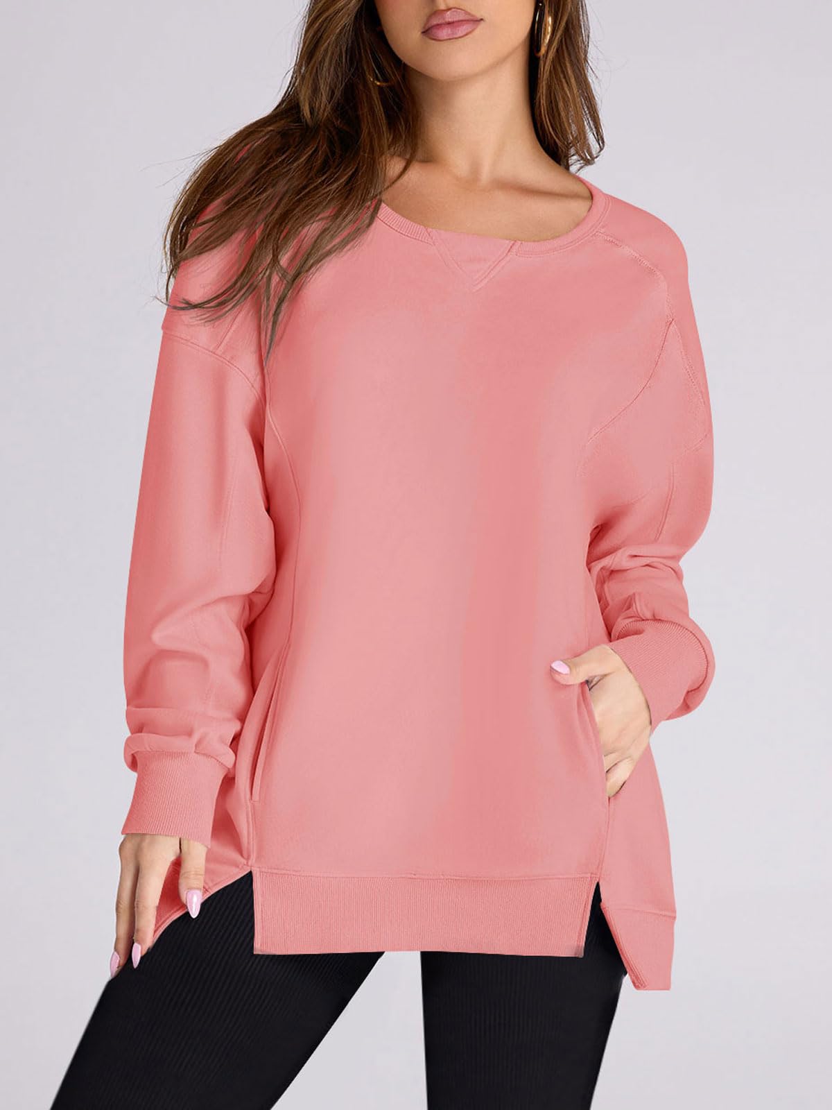 Women's High Low Side Slit Pullover Sweatshirt With Pockets (Buy 2 Free Shipping)