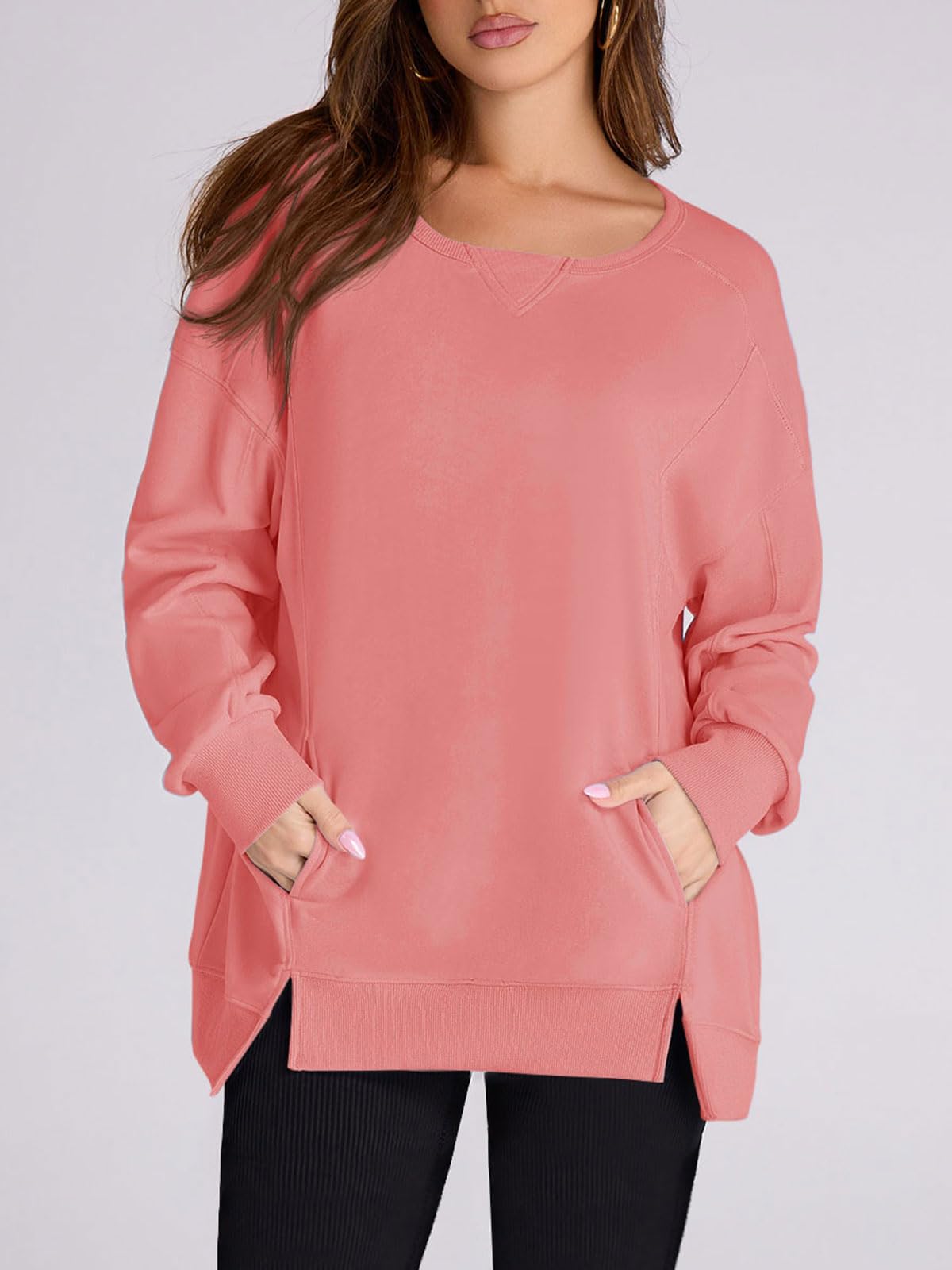 Women's High Low Side Slit Pullover Sweatshirt With Pockets (Buy 2 Free Shipping)