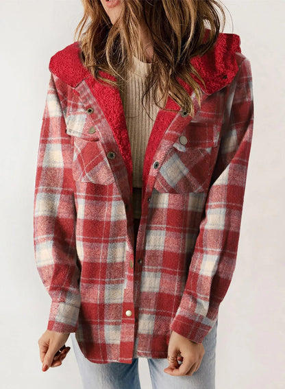 Women's Flannel Plaid Fleece Hooded Shacket (Buy 2 Free Shipping)