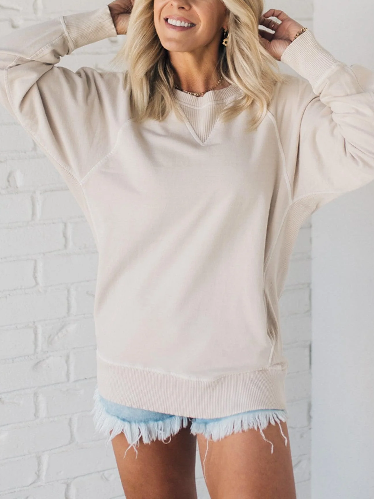 Women's Ribbed Accent Pocketed Pullover (Buy 2 Free Shipping)