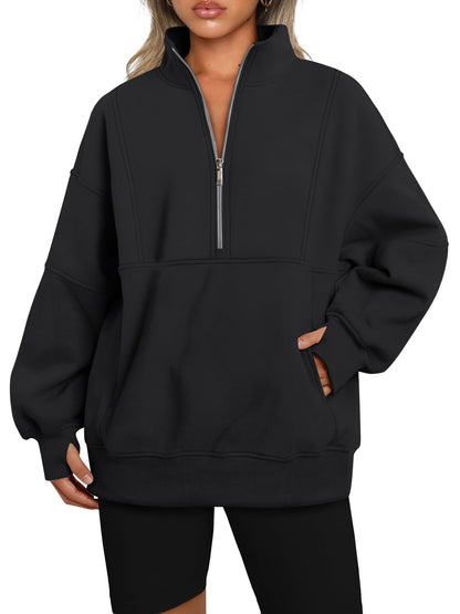 Women's Half Zip Oversized Sweatshirt with Pockerts (Buy 2 Free Shipping)