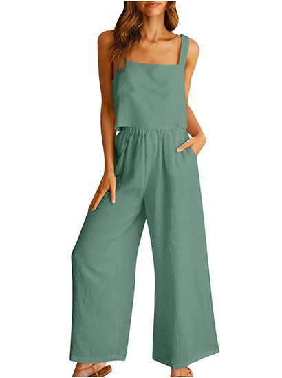 Square Neck Tank Wide Leg Pants Matching Lounge Set