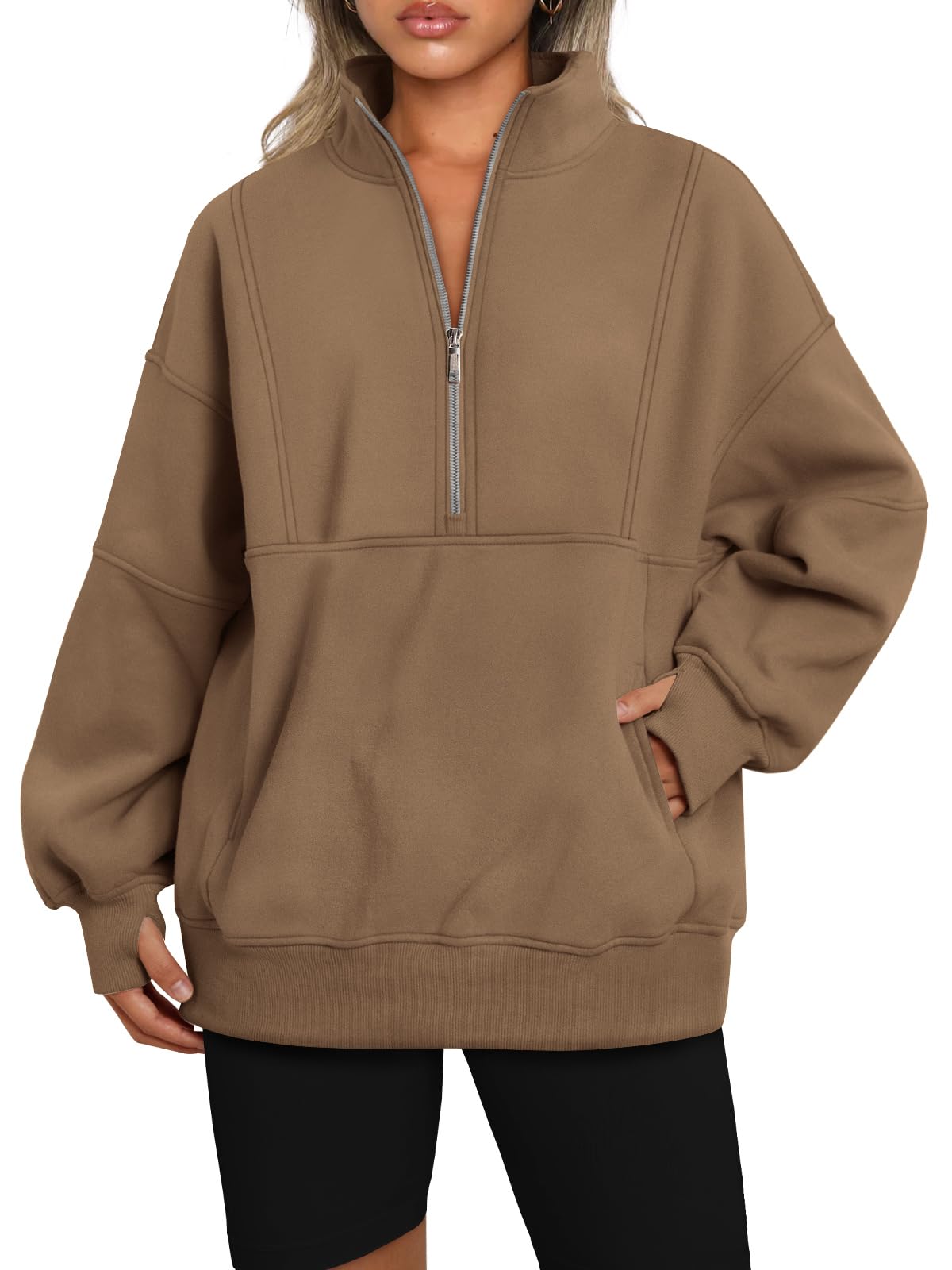 Women's Half Zip Oversized Sweatshirt with Pockerts (Buy 2 Free Shipping)