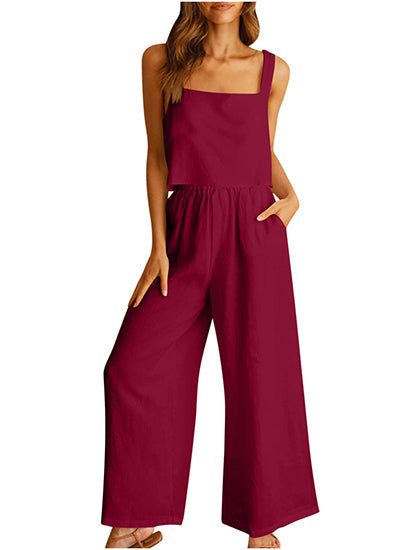 Square Neck Tank Wide Leg Pants Matching Lounge Set