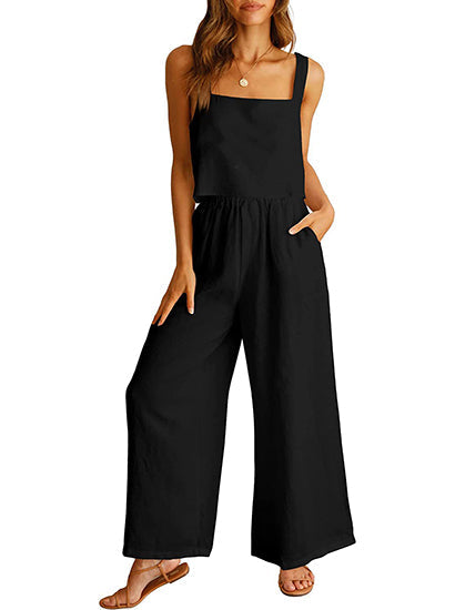 Square Neck Tank Wide Leg Pants Matching Lounge Set