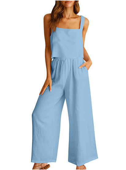 Square Neck Tank Wide Leg Pants Matching Lounge Set