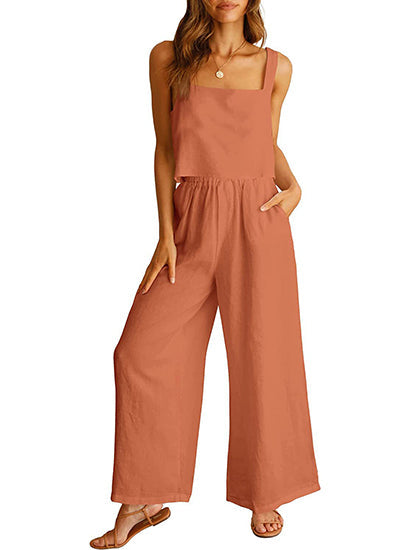 Square Neck Tank Wide Leg Pants Matching Lounge Set