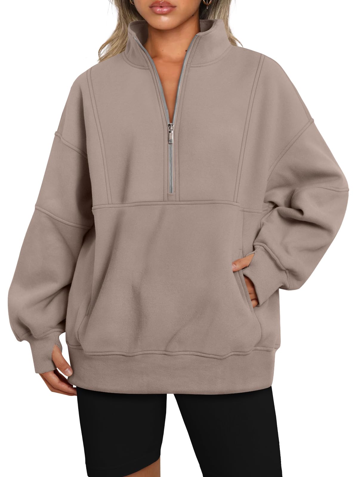 Women's Half Zip Oversized Sweatshirt with Pockerts (Buy 2 Free Shipping)