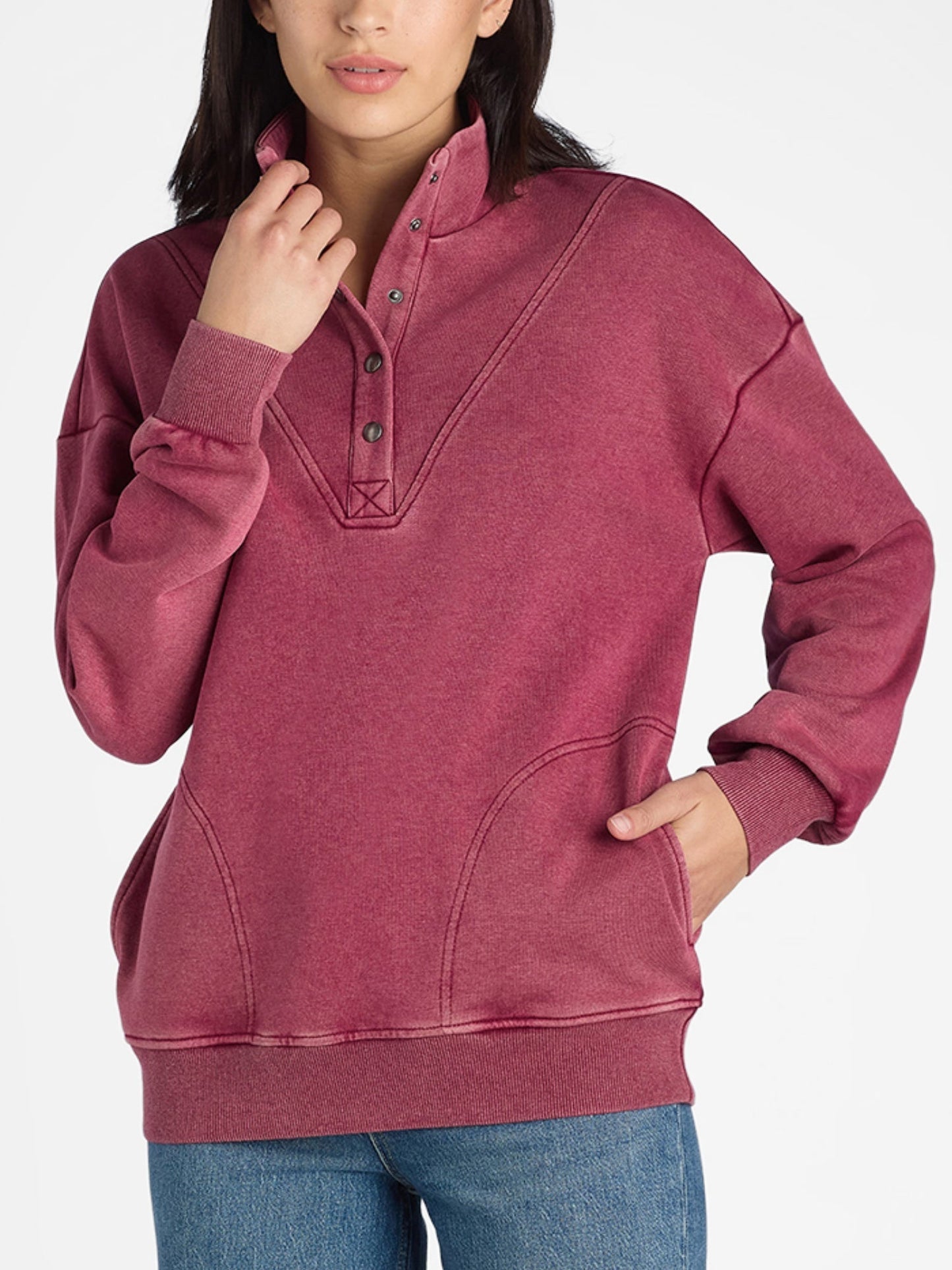 New Mock Neck Henley Pullover Sweatshirt (Buy 2 Free Shipping)