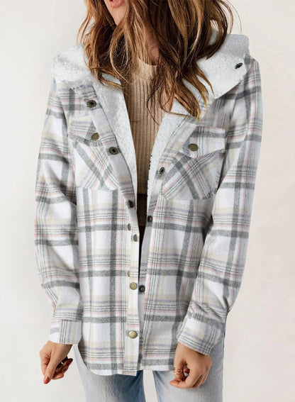 Women's Flannel Plaid Fleece Hooded Shacket (Buy 2 Free Shipping)