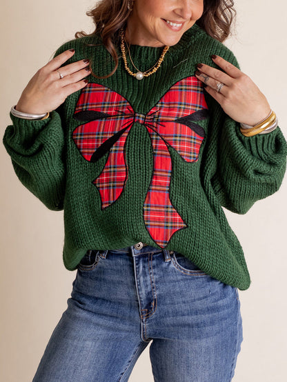 Women's Plaid Bow Sweater (Buy 2 Free Shipping)