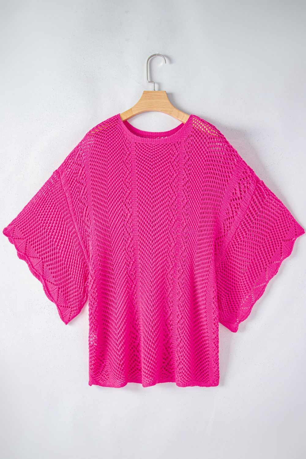 Scallop Edge Half Sleeve Pointelle Knit Top