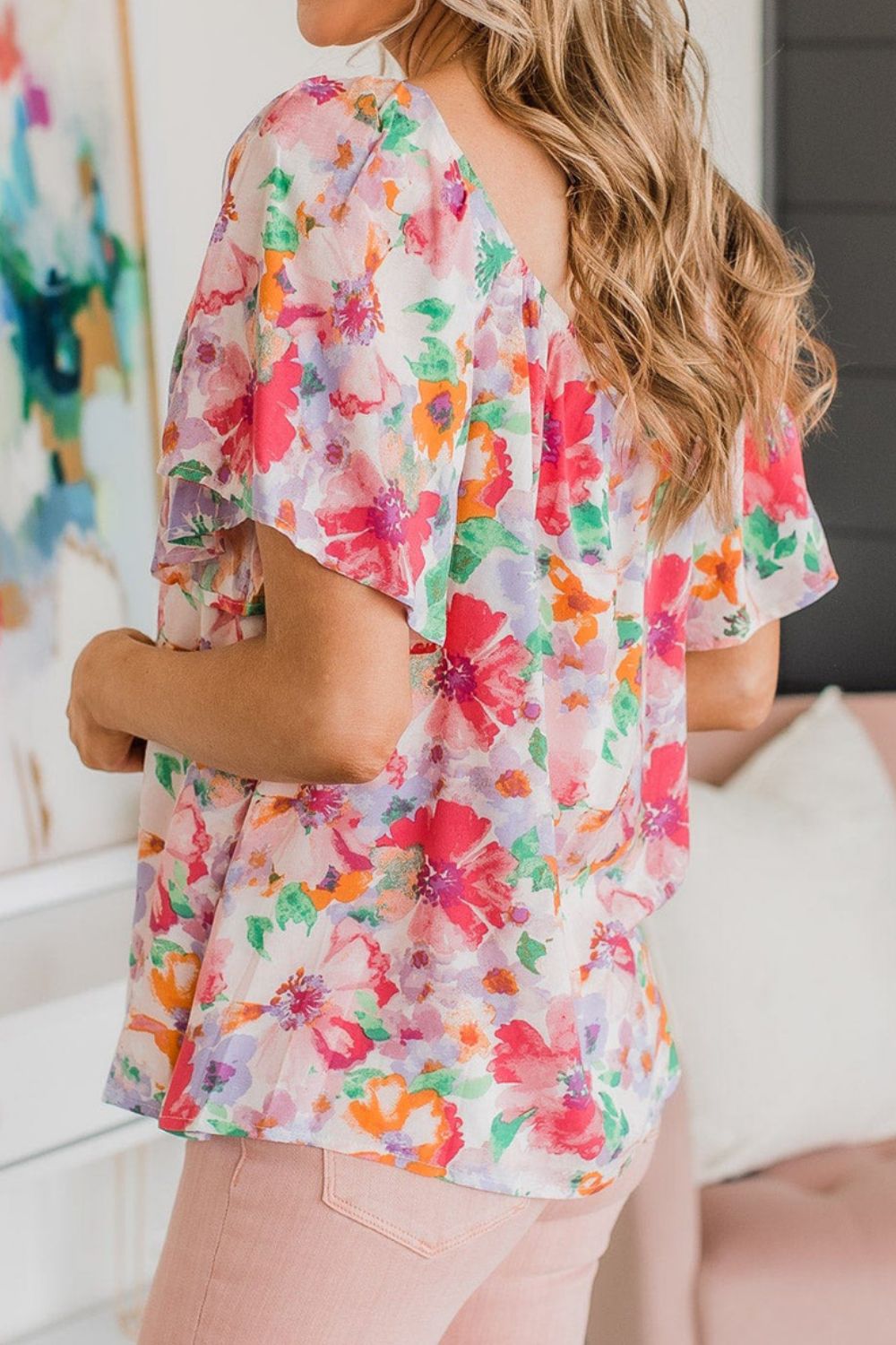 Floral Print Blouse with Angel Sleeves