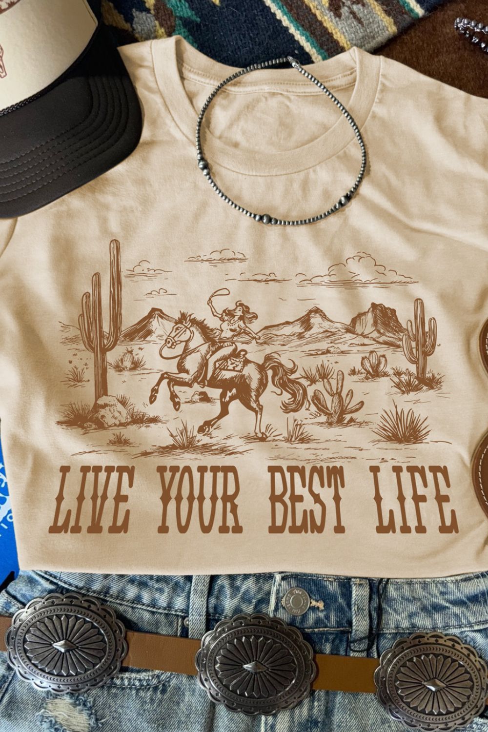 LIVE YOUR BEST LIFE Western Graphic Short Sleeve T-Shirt