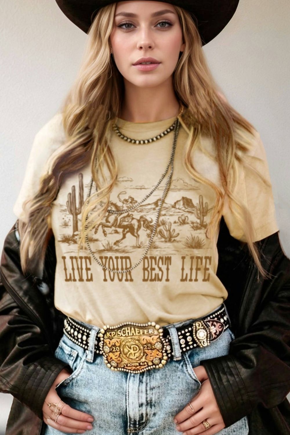 LIVE YOUR BEST LIFE Western Graphic Short Sleeve T-Shirt