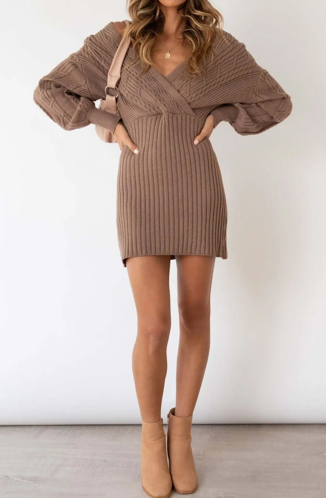 Women's V-neck Sexy Twist Sweater Hip Wrap Skirt